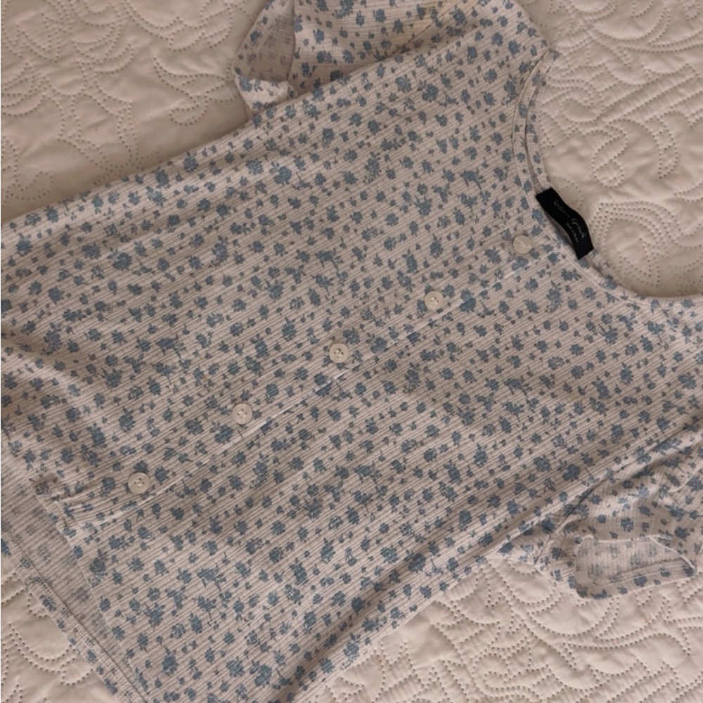 Blue and White Floral Blouse